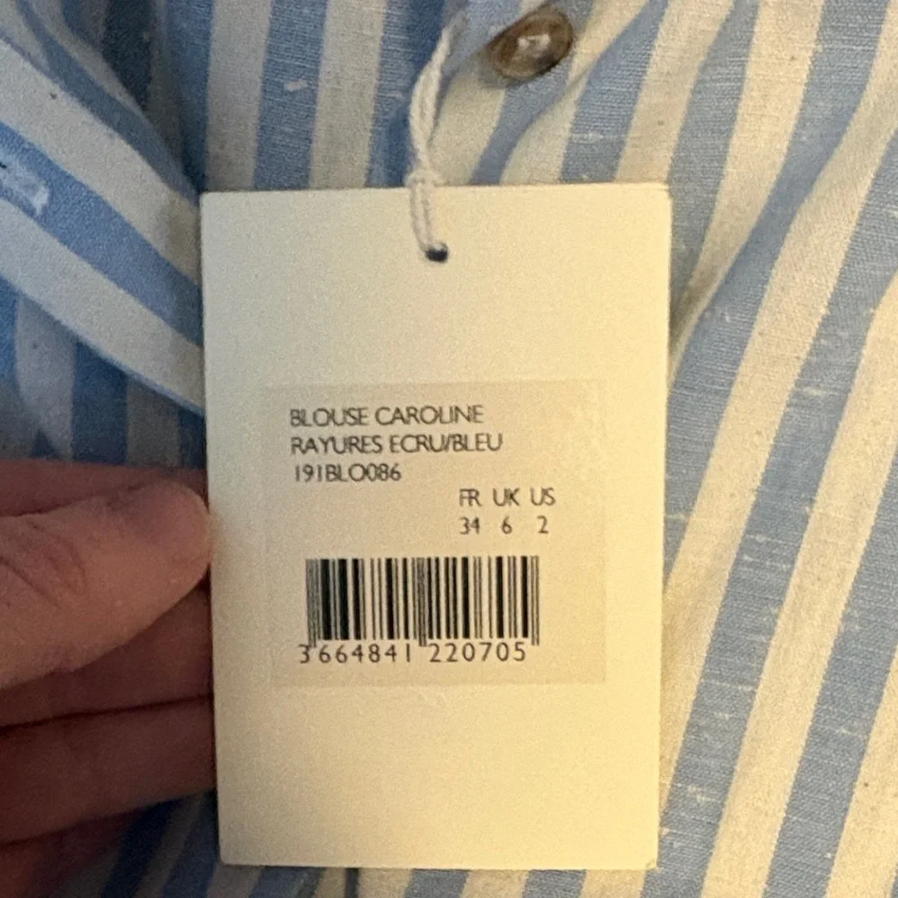 Sezane Blue and White Striped Caroline Rayures blouse NWT XS - Picture 9 of 11
